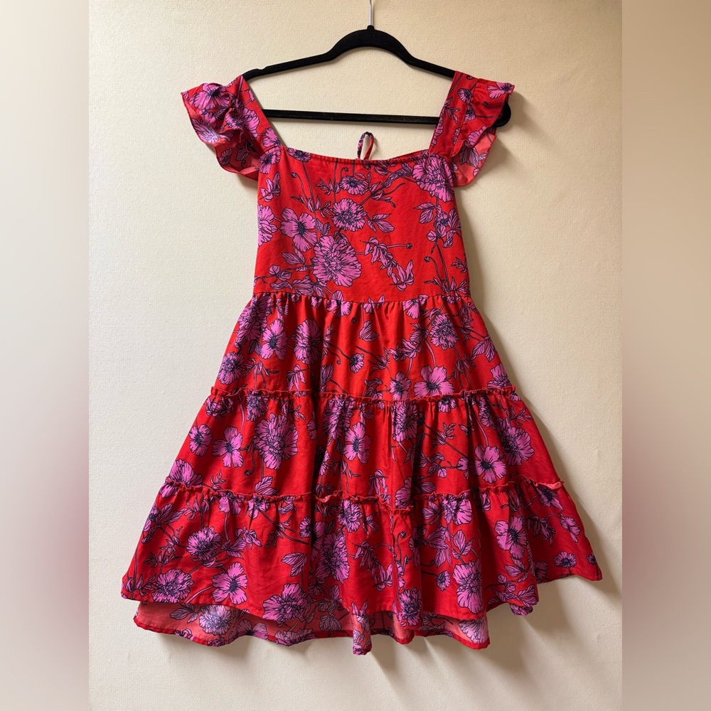 BOG Collective Square Neck Ruffle Tiered Mini Dress Large